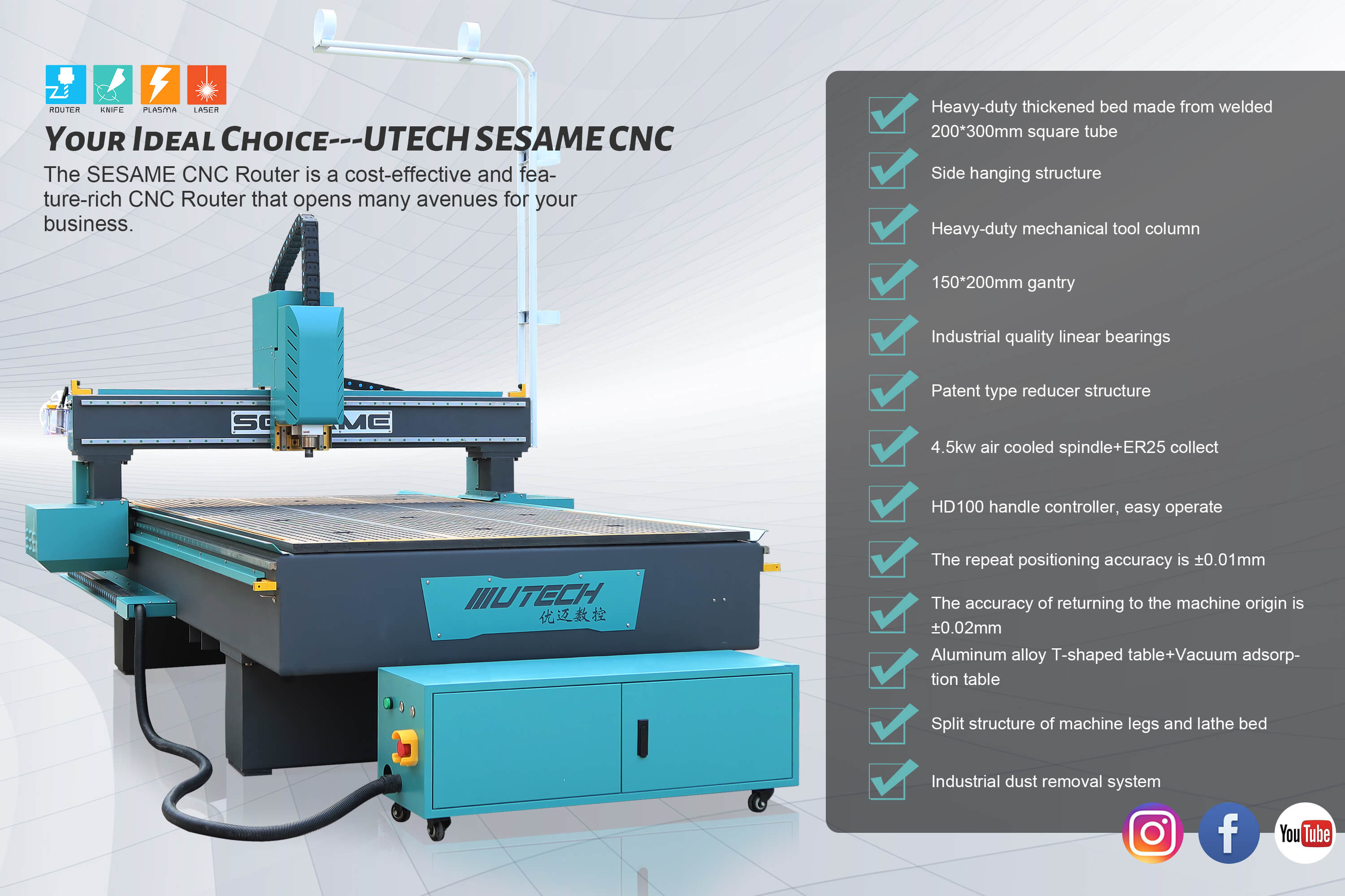 router cnc con tavolo aspirante